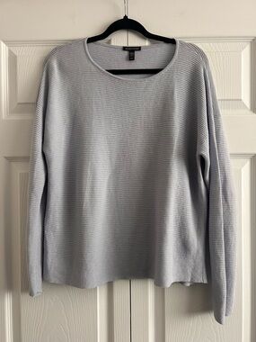 Eileen Fisher Light Blue Organic Cotton Linen Textured Sweater.